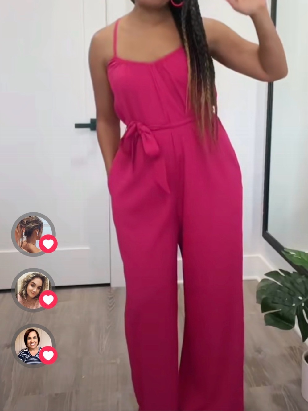 Hot pink wide leg jumpsuit with pockets